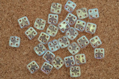 Quadratile Clear Crystal AB 00030-28701 Czechmates 4 Hole Bead x 10g